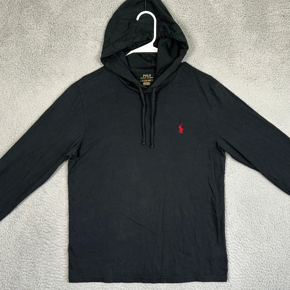 Polo Ralph Lauren Hoodie Mens Small Black Pullover Sweatshirt Drawstring Pony